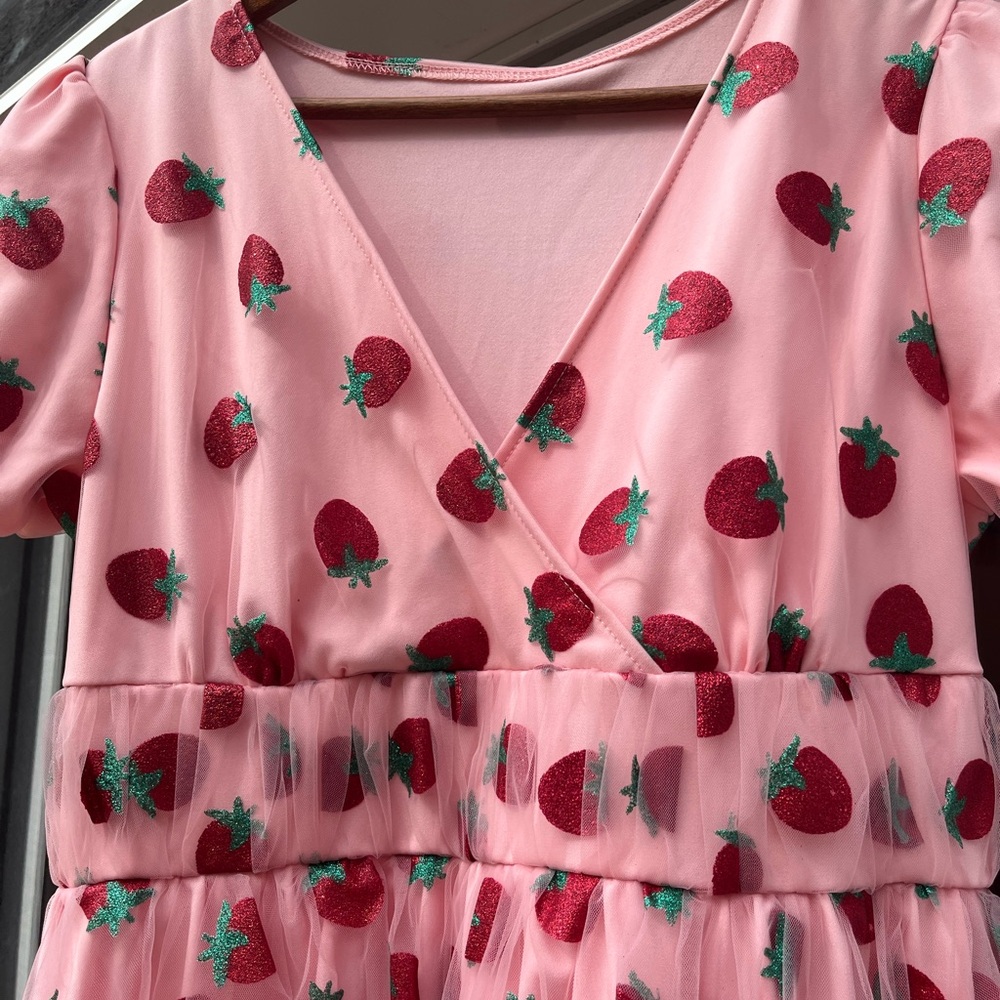 Cute Strawberry Print Pink Dress - Picture 2 of 3